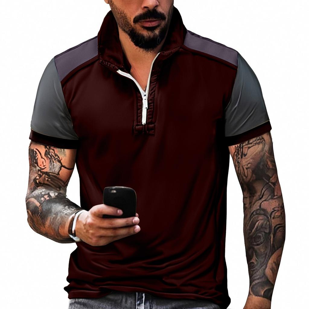 Летняя новинка для мужчин, повседневная рубашка с воротником-стойкой и короткими рукавами, подходящая по цвету, с полумолнией