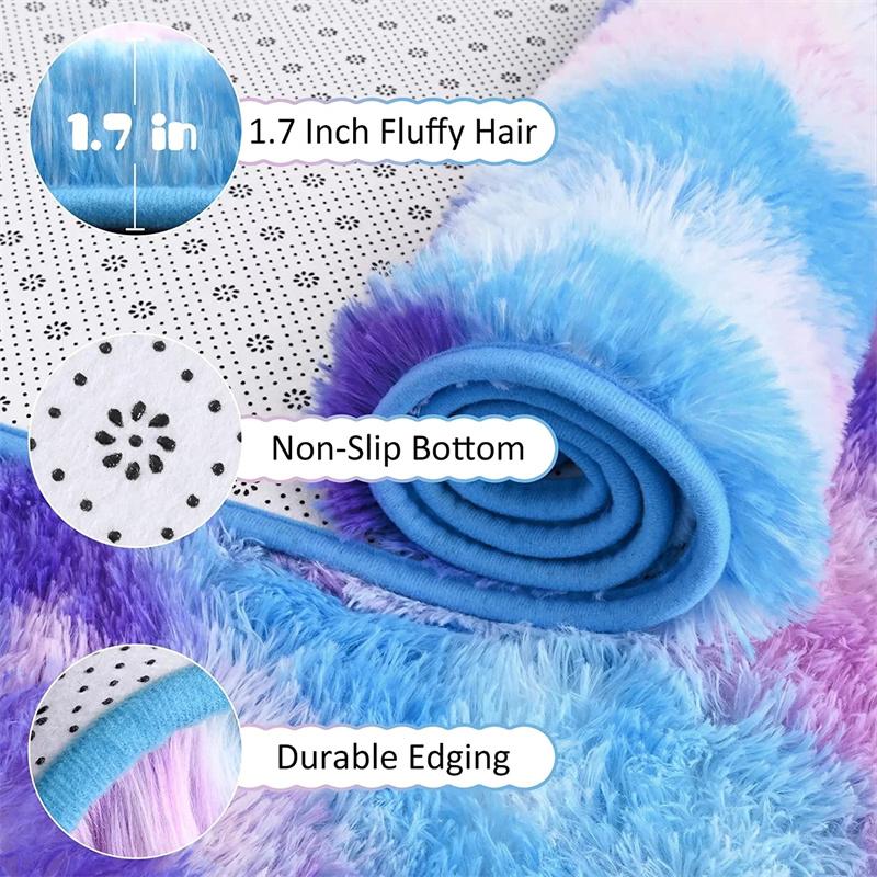 Fluffy Runner Rugs for Bedroom Living Room Soft Shag Rug Tie-Dye Gradient Silk Wool Carpet Soft Plush Area Carpet