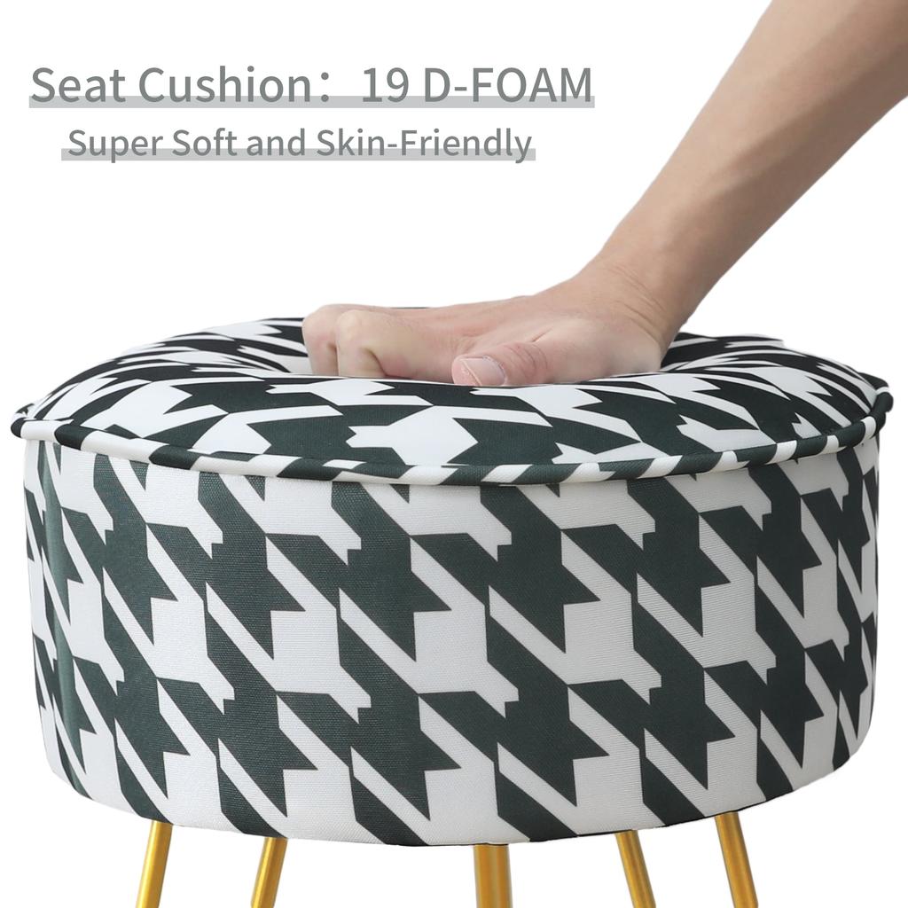 Vanity Stool Chair Round Ice Silk Fabric Ottoman Foot Rest for Makeup Room Living Room Bedroom