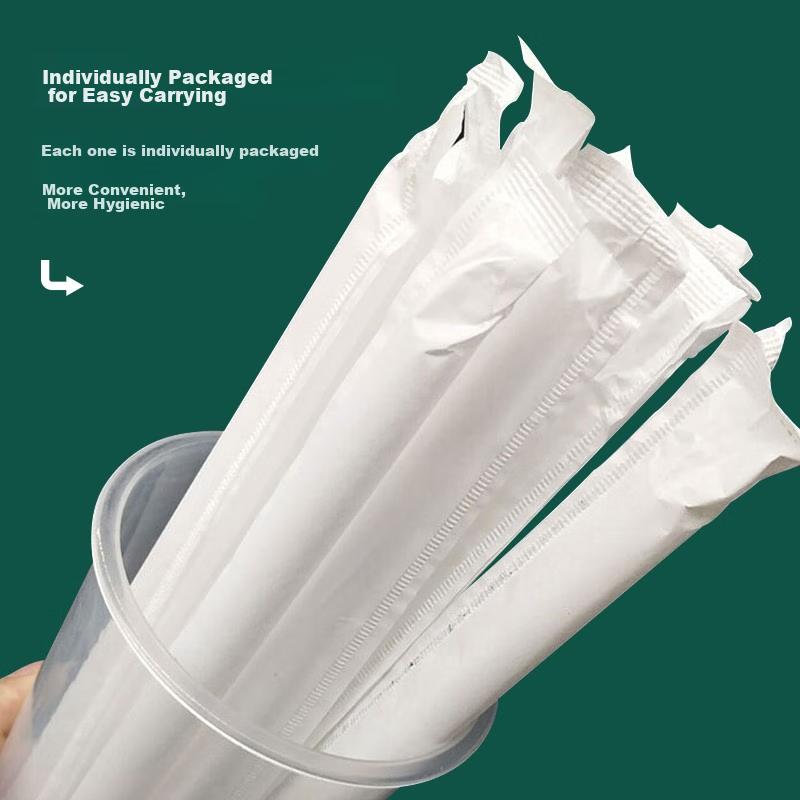 Tinghao Disposable Food-Grade Individually Wrapped Straws for Drinks And Milk Tea, Thick 12*210mm Large Pointed Tips, 100 Pieces