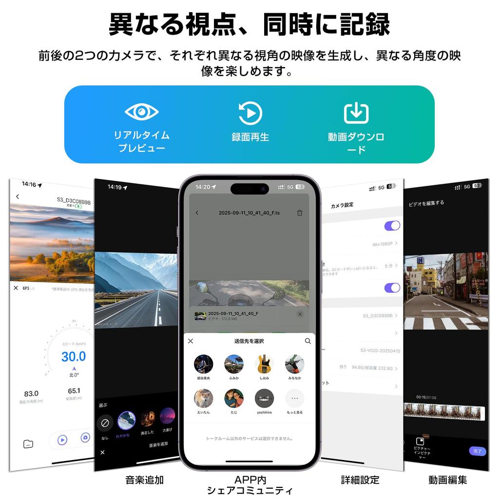 4K Action Wearable Motorcycle Dash Cam with Dual Front and Rear Simultaneous Helmet Bicycle Dash Smartphone Loop High Dustproof and WiFi and Dedicated