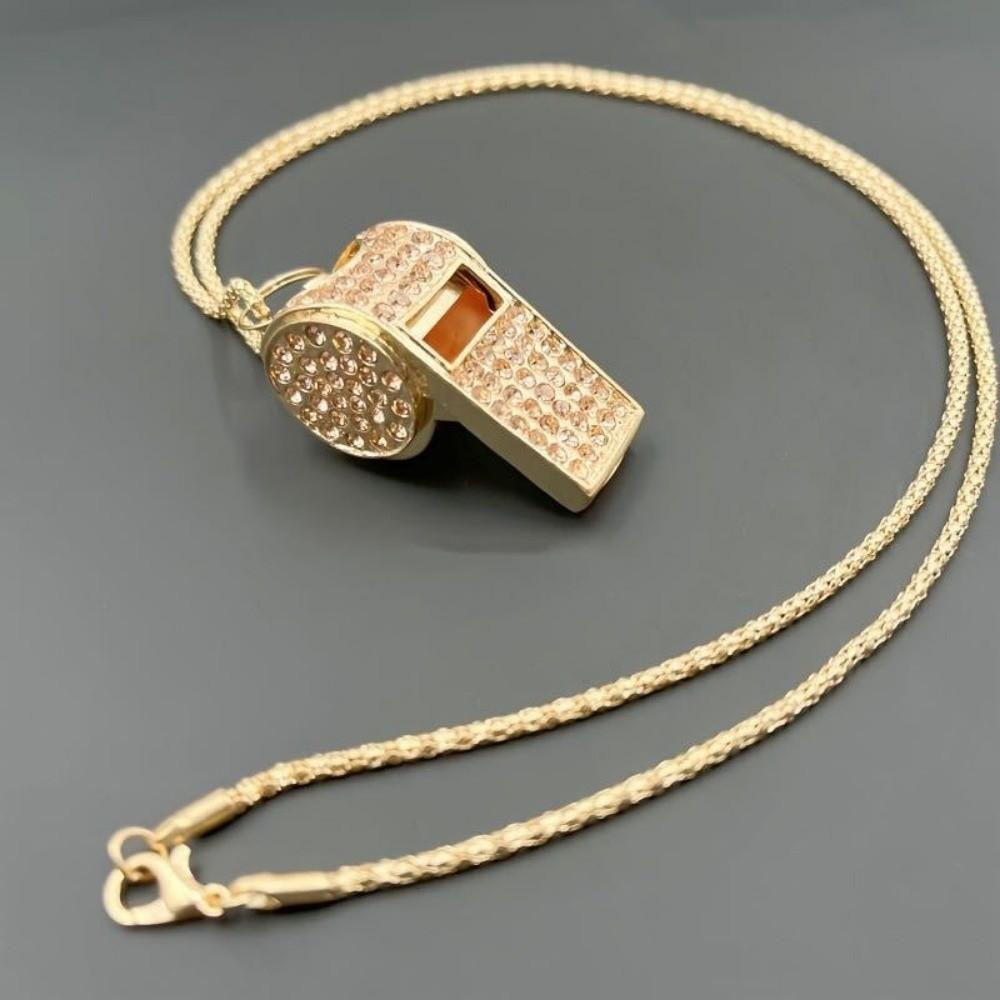with Lanyard Whistle Chain Crystal Rhinestone Gold Bling Whistle For Referees, Coaches, Teachers