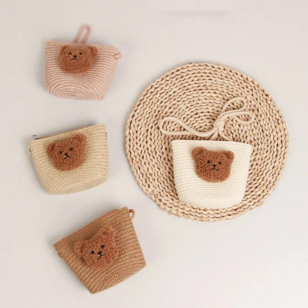 Handmade Shoulder Bag Straw Woven Wallet Cute Coin Purse Kids
