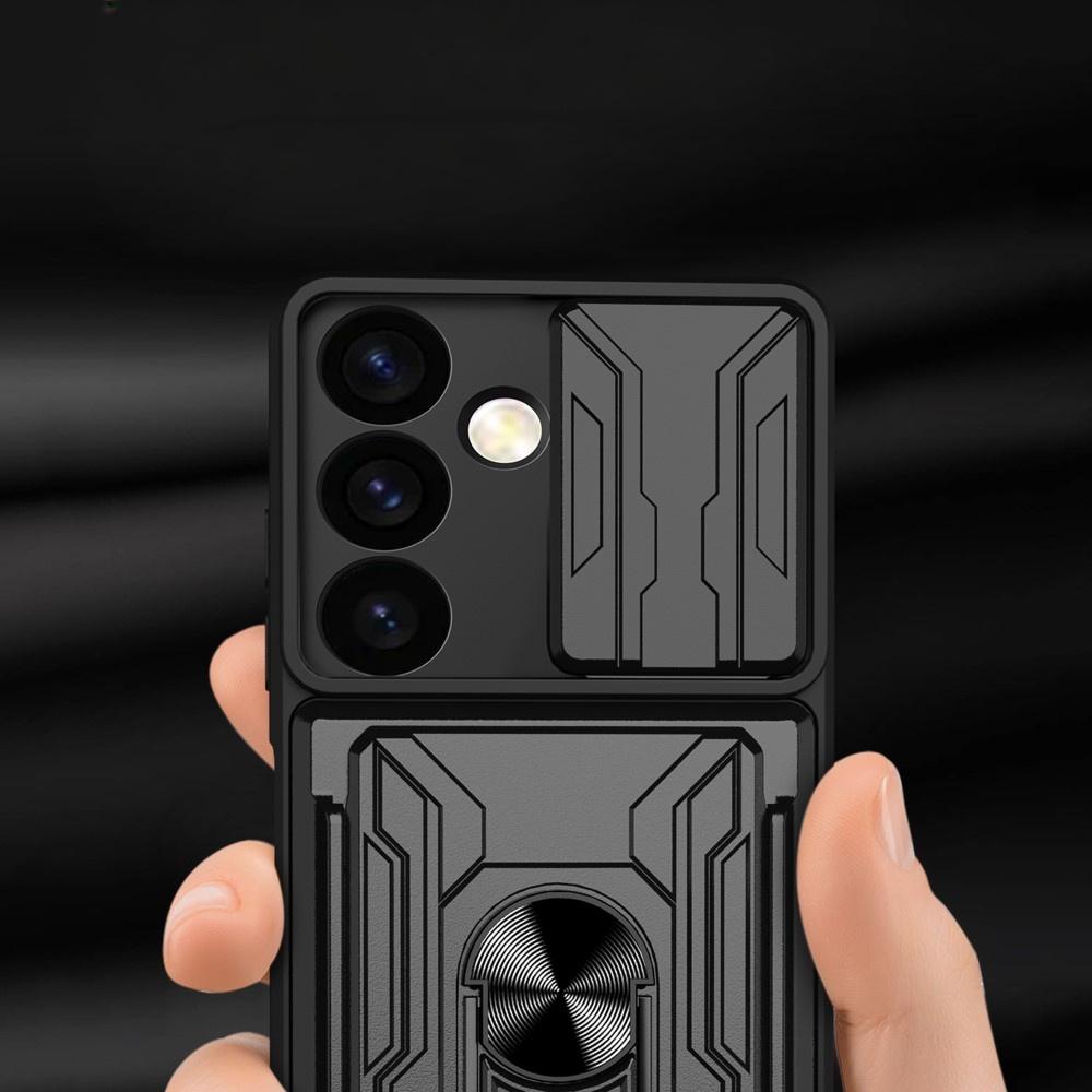 Armored Case for Samsung Galaxy S24, Camera Slide Card Slot, Black