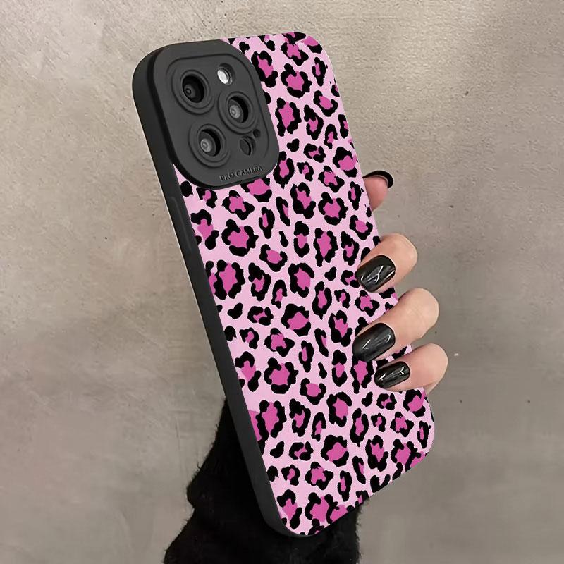 Розовый чехол для телефона с леопардовым принтом для iphone16 15 14 13 12 11 XR XS Pro Max14 Plus Mini Plus Защита камеры Мягкий силиконовый чехол