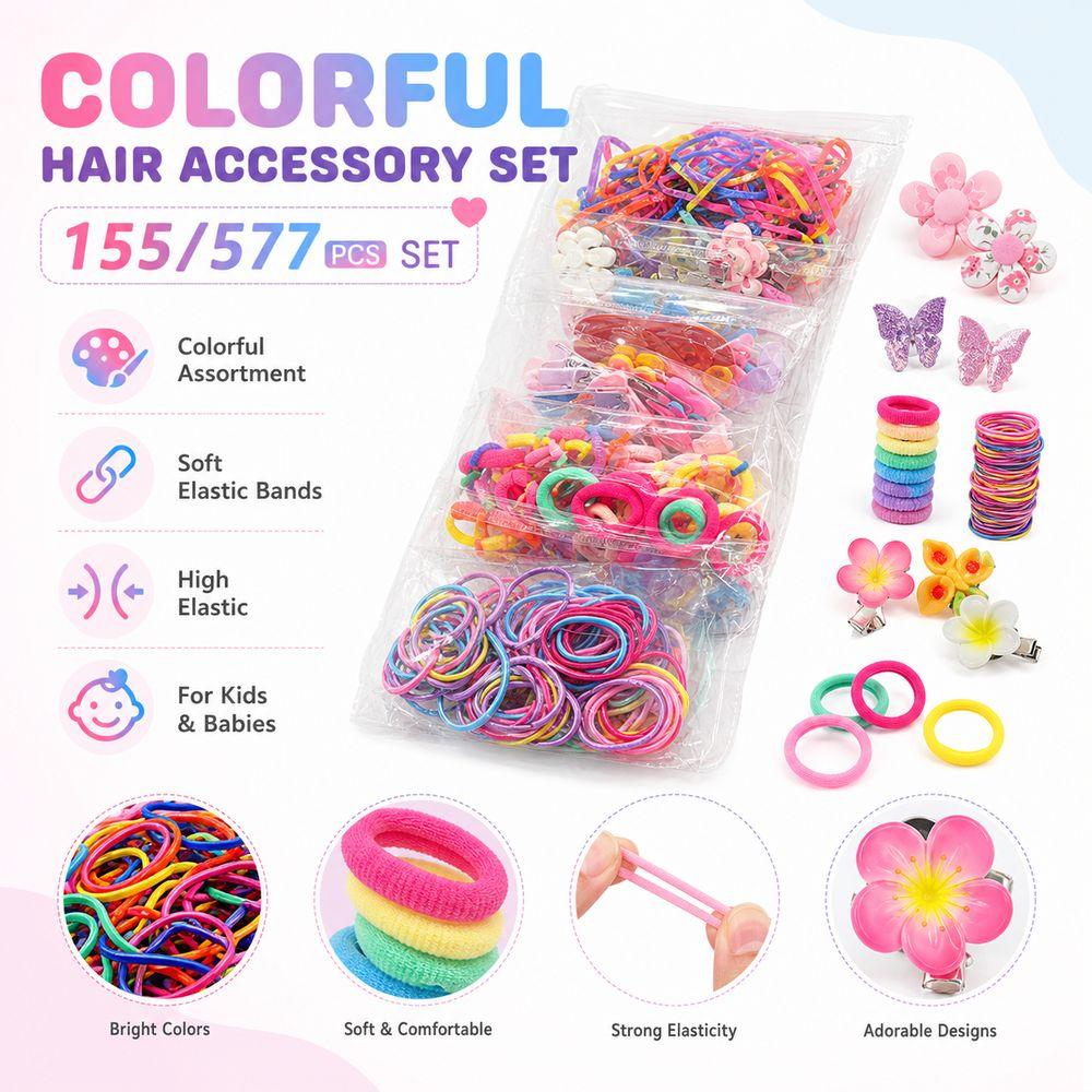 155/577Pcs Colorful Girls Hair Bands No Hurt Hair Hair Clips Kids Hair Accessories Girls Children