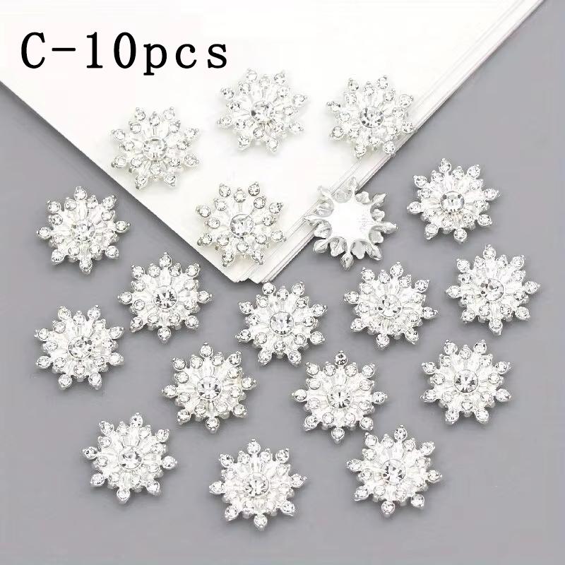 10 Pcs. Snowflake Base Metal Strass Shiny Buttons for Clothing Shoes Bags Accessories Crafts DIY