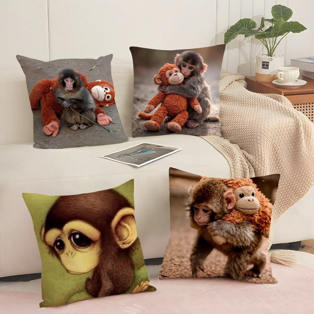 Чехол на подушку 'Punch Monkey' Мягкий коротковорсовый чехол для подушки Гладкая уютная текстура Эстетичный чехол для подушки Декор для дома