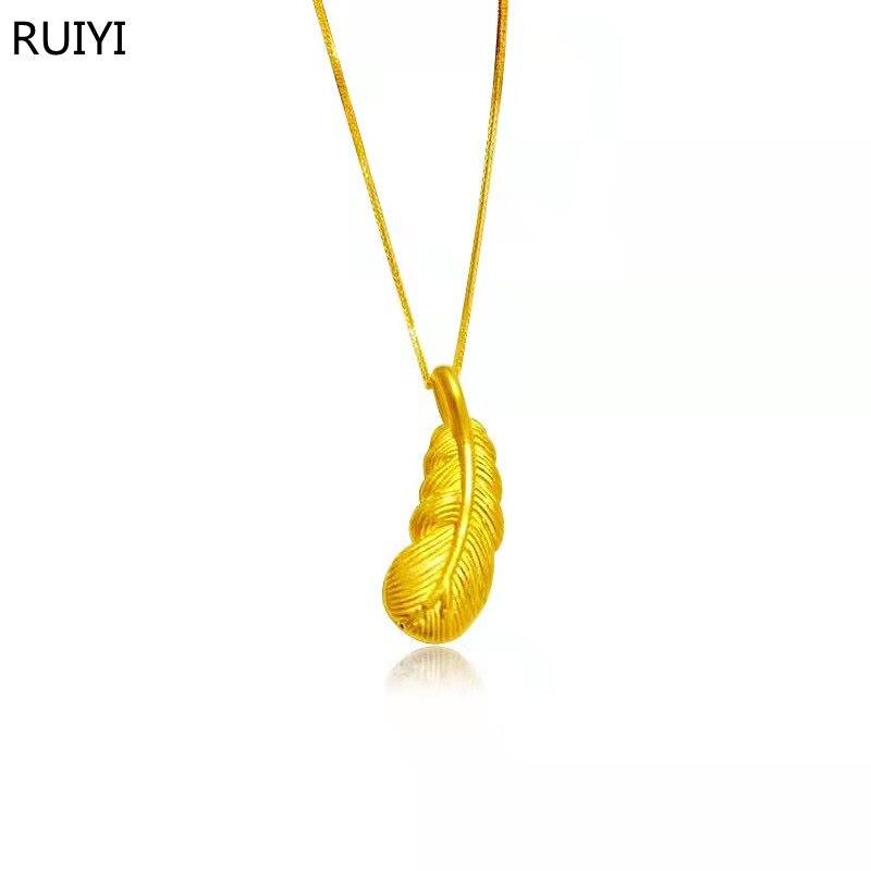 Ожерелье с подвеской из желтого золота 999 24 карата, простой мини-кулон с перьями, настоящая золотая цепочка 18 карат для женщин, ювелирные изделия в подарок