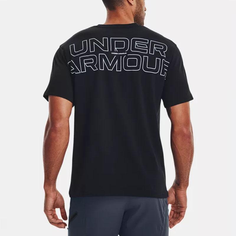 Under Armour Мужская футболка с принтом в виде контурных букв, круглым вырезом и короткими рукавами, черная 1379109-001