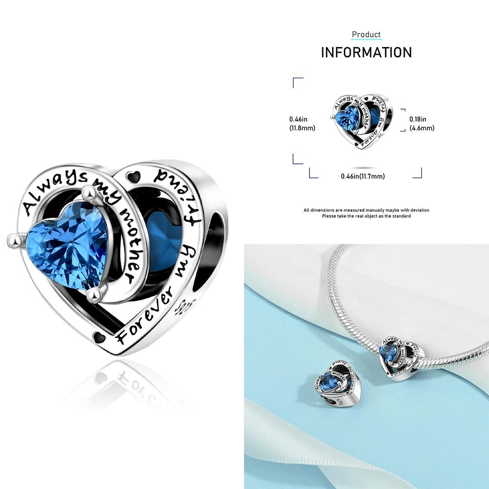 925 Silver 12 Months Birthstone Heart-shaped Beads Charms Fit Original Bracelet Charm Beads Necklace Diy Female Jewelry