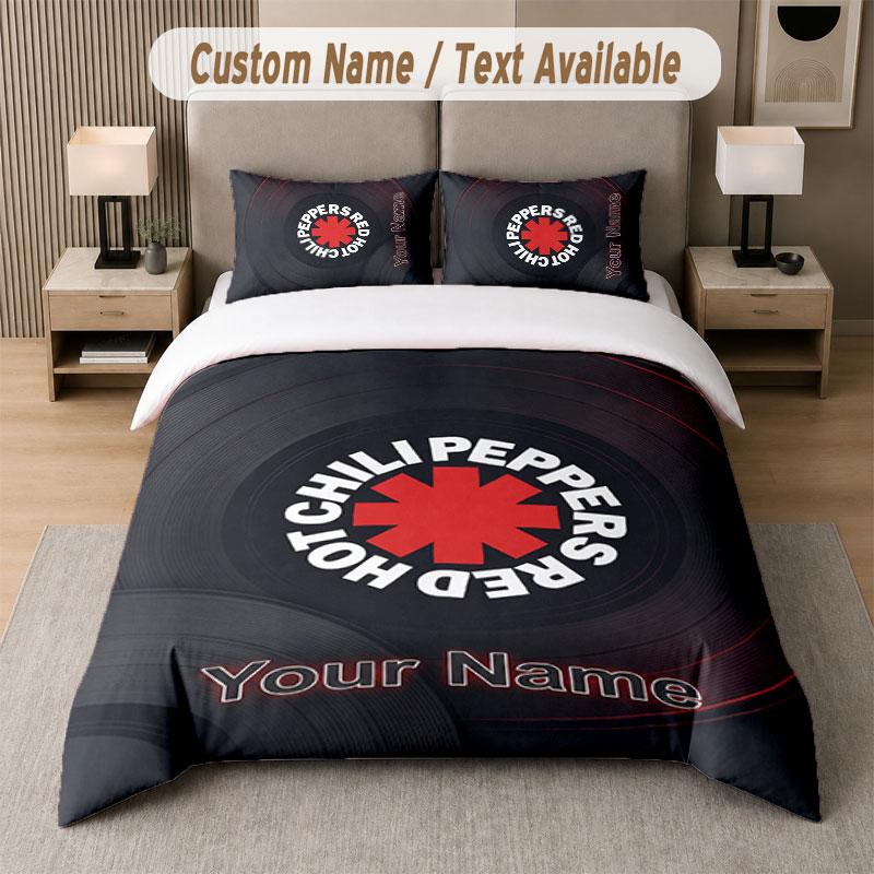 Custom Bedding Set Red Hot Chili Peppers Pattern, Print Name Text 1 Duvet Cover plus 2 Pillowcases Home Textile
