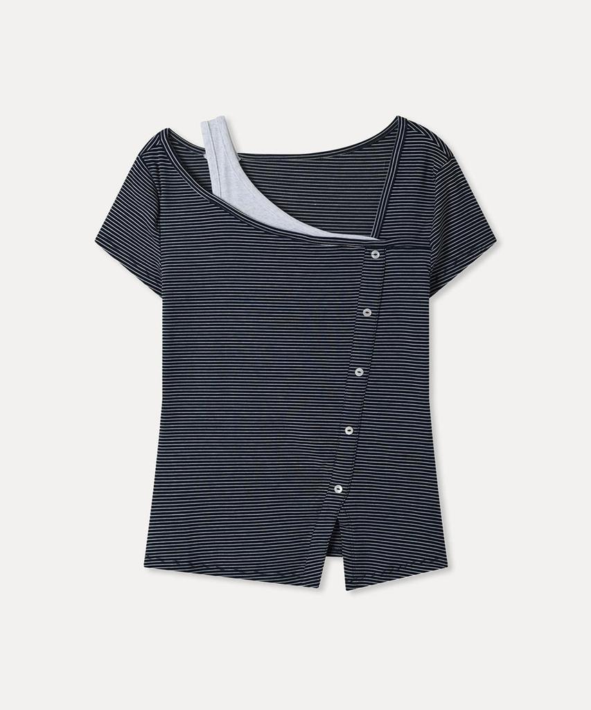 MIXXO Asymmetrical Striped Short Sleeve T-Shirt Re Lwg43Ss_Miwhwg73Ra