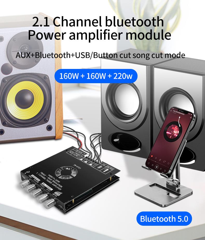 ZK-HT21 Цифровой Bluetooth-усилитель 2.1 Канал TDA7498E, 160 Вт+160 Вт + 220 Вт AUX+Bluetooth+USB