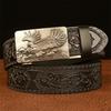 Belt Genuine Leather Belt for Men Carving Pattern Animal Eagle Automatic Buckle Belt Strap