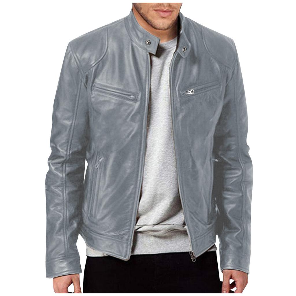 Модные мужские осенне-зимние теплые повседневные кожаные куртки с длинным рукавом на молнии, пальто, топ