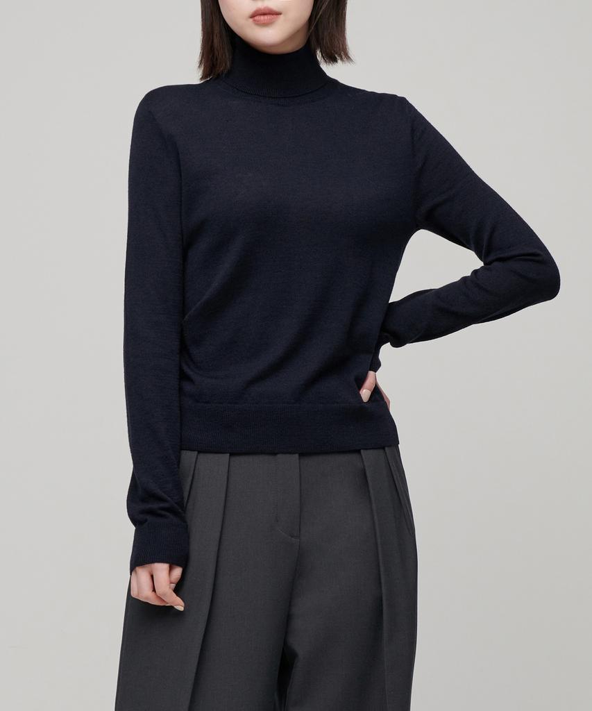 MUSINSA STANDARD WOMAN Women'S Merino Wool Blend High-Gauge Turtleneck Knit [Navy]