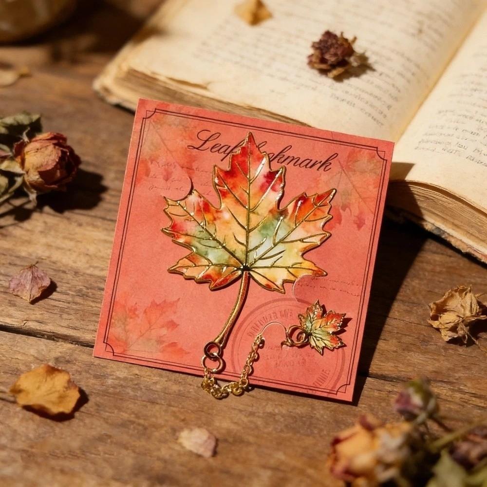 Gilt-Edged Metal Bookmark Pendant Design Book Separator Leaf Bookmark School Supplies