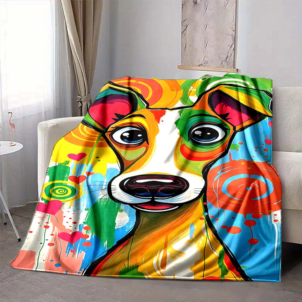 1Pc Colorful Abstract Dog Art Flannel Blanket, Soft And Comfortable, Casual Warm, Camping Travel, Christmas, Halloween Xmas Gift. G1245