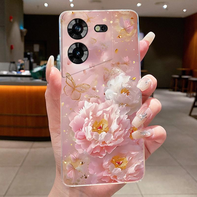 Для Tecno Pova 5 LH7n 5Pro LH8n Чехол для телефона Tecno Pova 5 Pro Чехол Прозрачный Роскошный Модный Бабочки Цветы Мягкий ТПУ Силиконовый Чехол