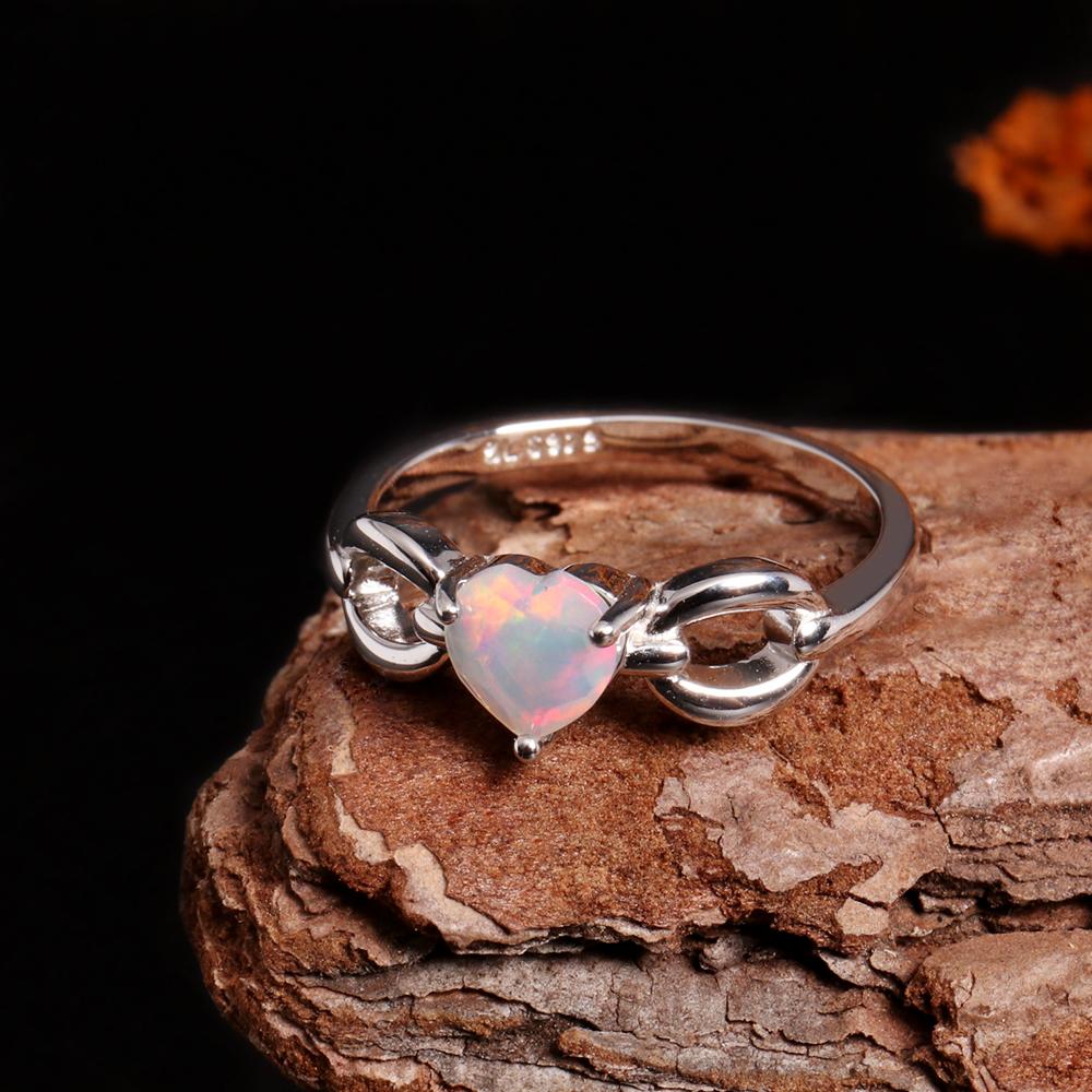 Милый романтический стиль Камень октября Натуральный опал в форме сердца кольцо Серьги комплект украшений для женщин и девочек подарок на день рождения