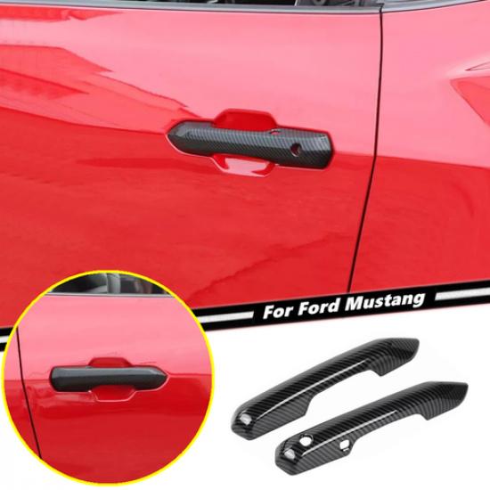 Fit For Ford Mustang 2024+ Carbon Fiber Exterior Door Handle Decor Cover Trim 2P