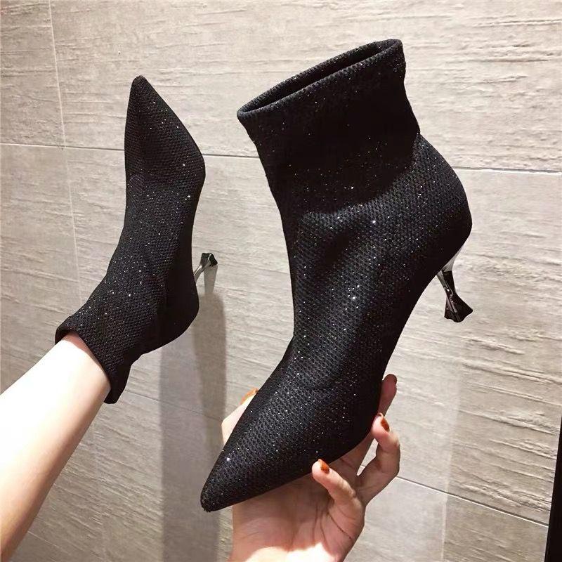 Обувь Ботильоны на шпильке со стразами короткие туфли для женщин серебряные заостренные носки женские ботильоны сексуальный стриптизерша тренд 2024 готика Y2k