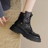 Shoes Female 2024 Hot Sale Lace Up Women's Boots Round Toe Solid Short Barrel Mid Heel Water Proof British Style Fashion Boots
