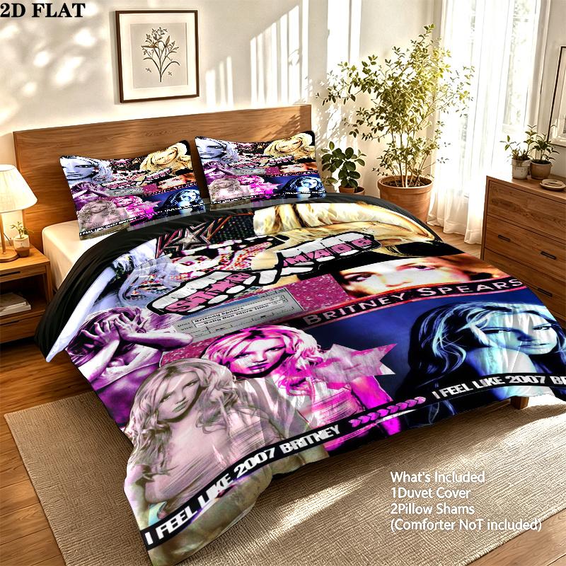 Britney Spears Pattern Bedding Set Quilt Cover Pillowcase Home Decor Gift (1 * duvet cover + 2 * pillowcase, without core)