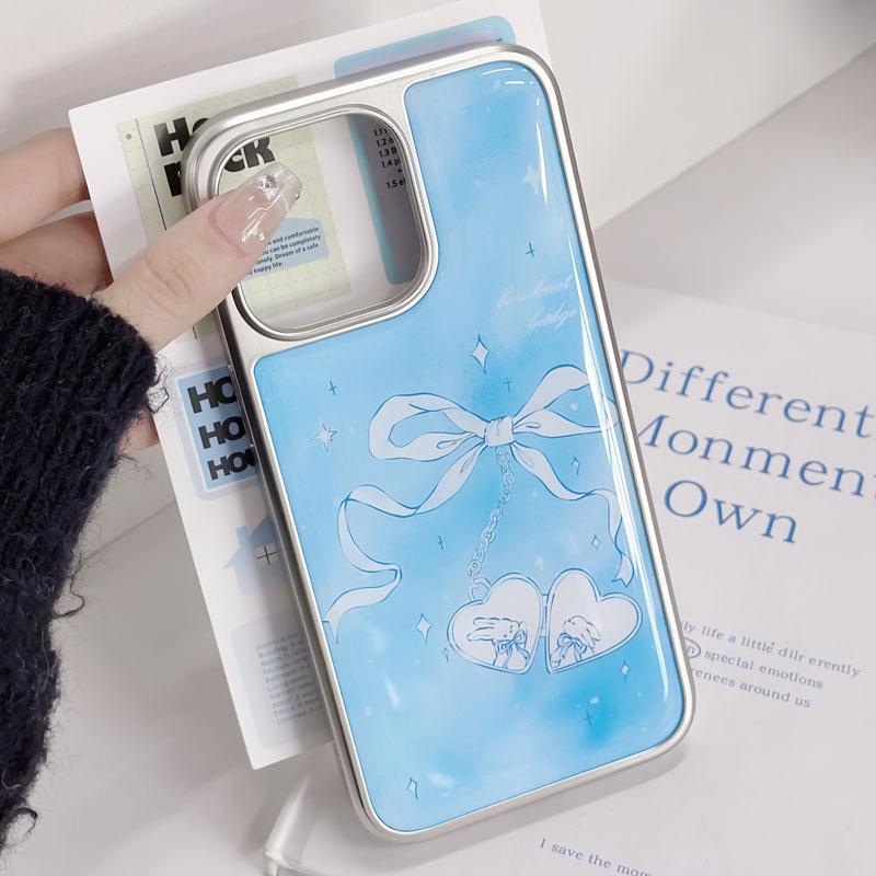 Гальванизированный серебристый чехол с капельным клеем для iPhone 13/14/15 Pro Max и Huawei P70 Pro