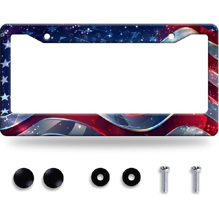 Grey Black American Flag License Plate Frame Vintage USA Flag License Plate Stainless Steel Funny License Plate Holder Patriotic Car Accessory Car
