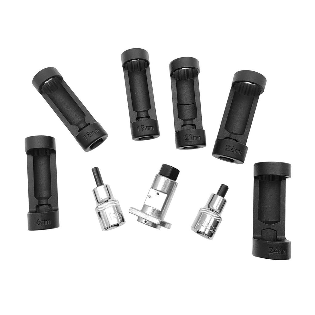 9PCS Shock Absorber Tool Kit, 16mm 18mm 19mm 21mm 22mm 24mm Strut Nut Socket with 12 Point 1 2 Drive Suspension Strut