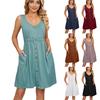 2023 European & American Solid Color Sleeveless Button Pocket Dress