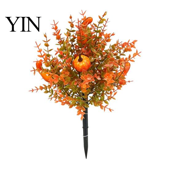 Reusable Fall Patio Accents Pumpkin Topiary Trees with Stakes, Artificial Autumn Eucalyptus Leaf Gourd Halloween Yard Decorations Decoration for Front