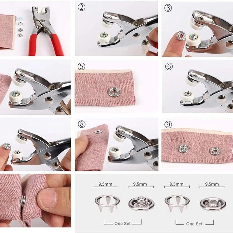 DIY 10mm Snap Button Kit - Pearl Finish 5-Claw Studs & Stainless Steel Pliers - Clothing Fastener Repair Set