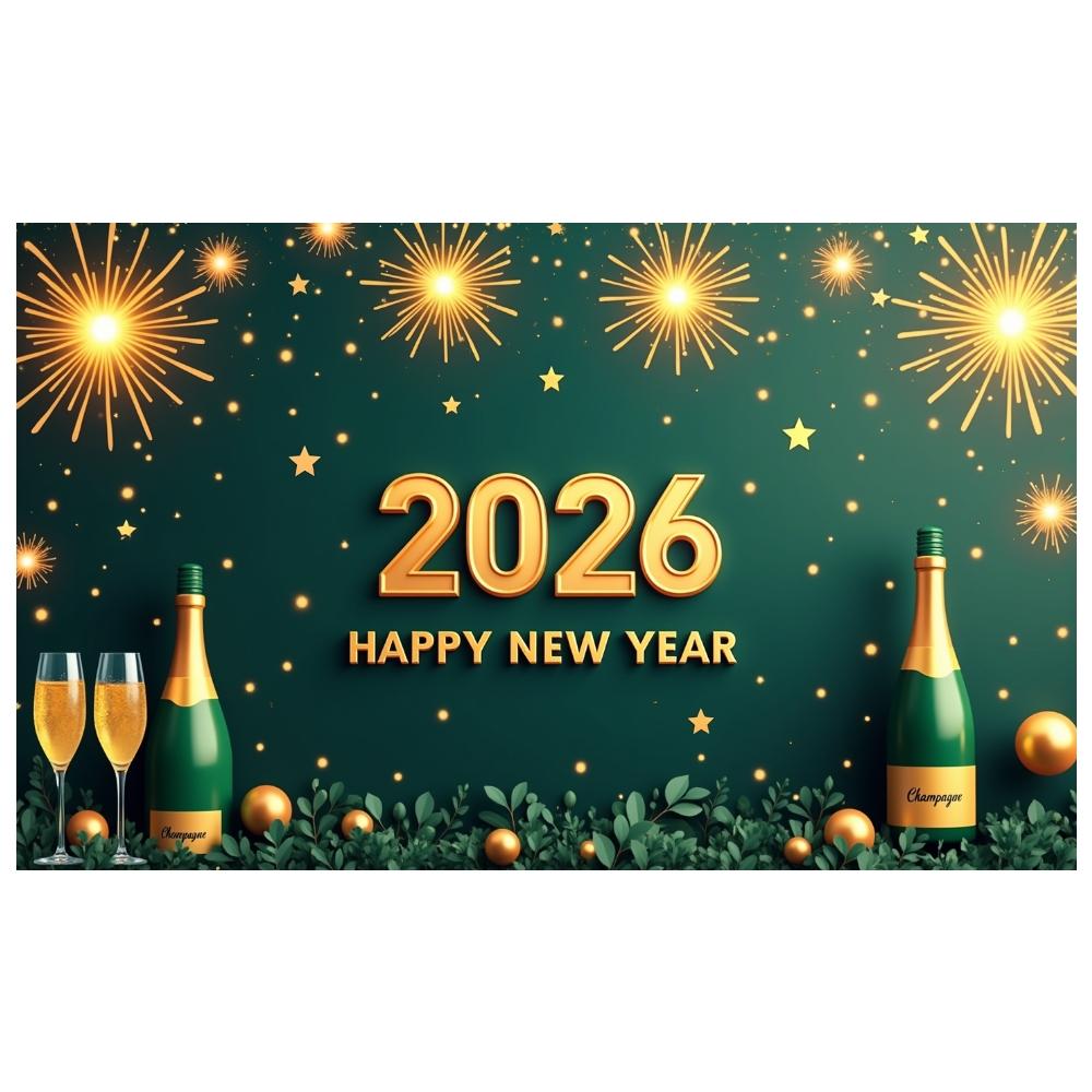 2026 New Year Banner Green Background Champagne Happy New Year Banner for New Year Party 2026 Celebration Holiday Decoration