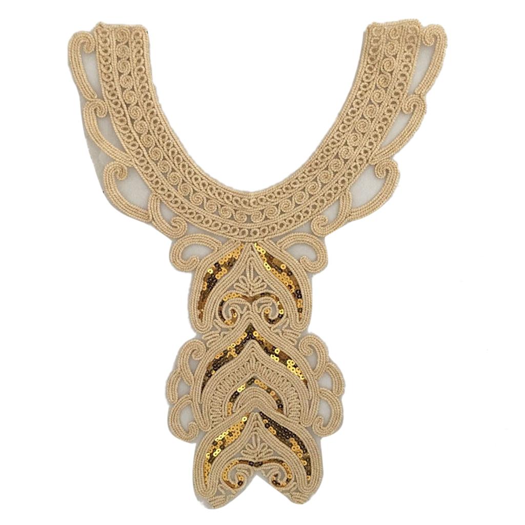 Elegant Embroidered Lace Collar Neckline Appliques Trim with Sequins Ethnic Style Sew On Patches for Fashionable Women
