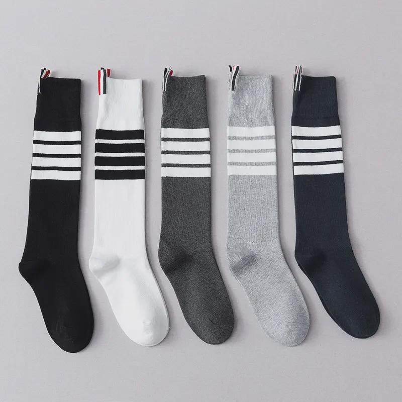 2021 Autumn/Winter Women's Slim Long Tube Knee Socks - Japanese College Style with Four-Bar Design