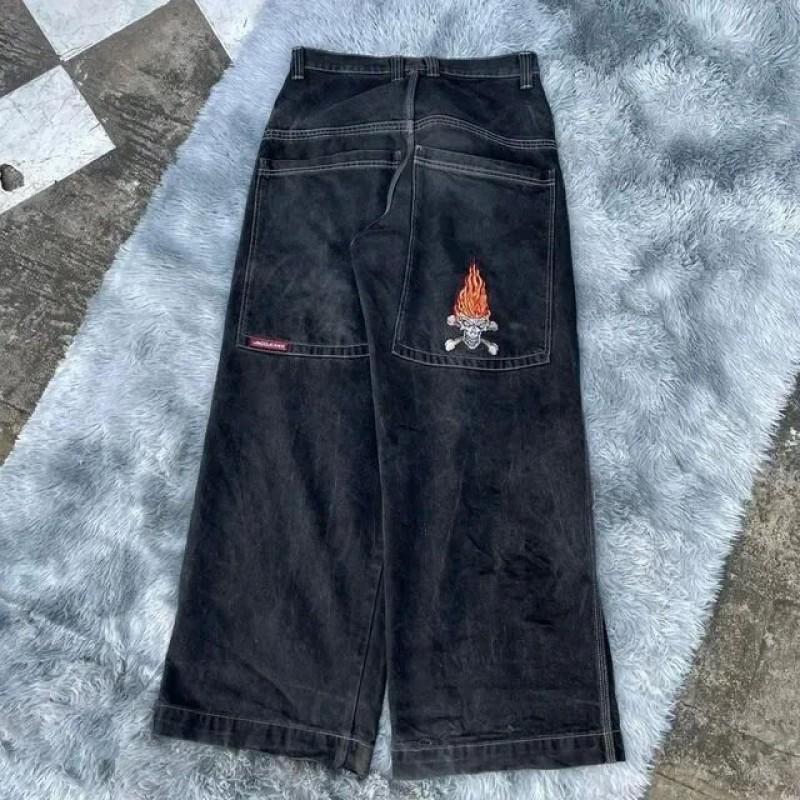 Y2K Hip Hop Streetwear Wide Leg Straight Cut Denim Pants Men Fall Casual Loose Fit Cotton Jeans