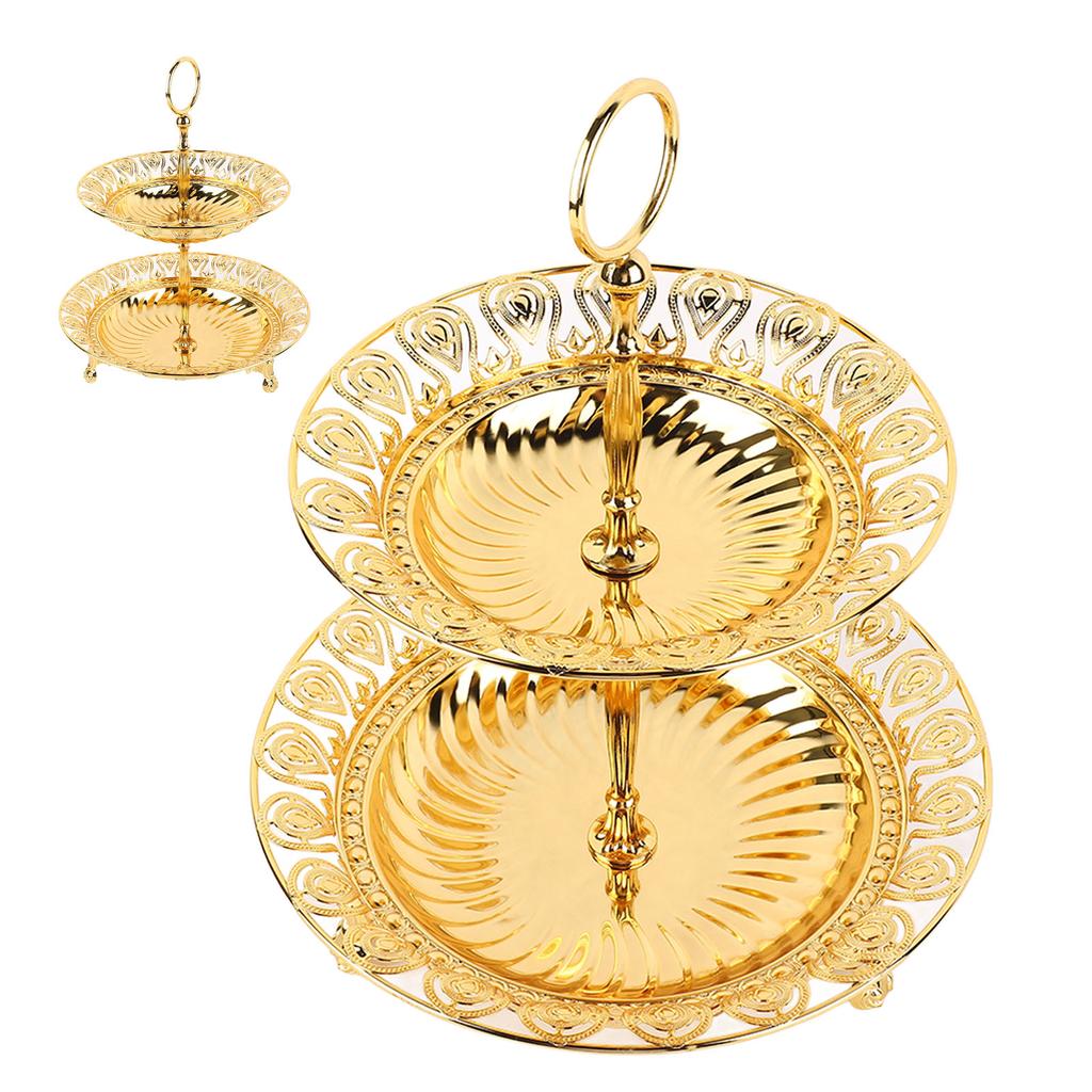 2-х уровневая тарелка для фруктов, металлическая круглая позолоченная красивая сервировочная тарелка для кексов на домашнюю свадьбу