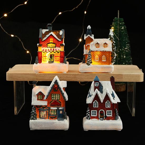 Рождественский светящийся орнамент дома Романтическое теплое освещение Ремесло из смолы Рождественский микроландшафт Снежный дом Украшение рабочего стола Праздничный праздничный подарок