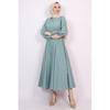 Women's Sleeve Elastic Waist Belted Full Length Seasonal Hijab Dress
