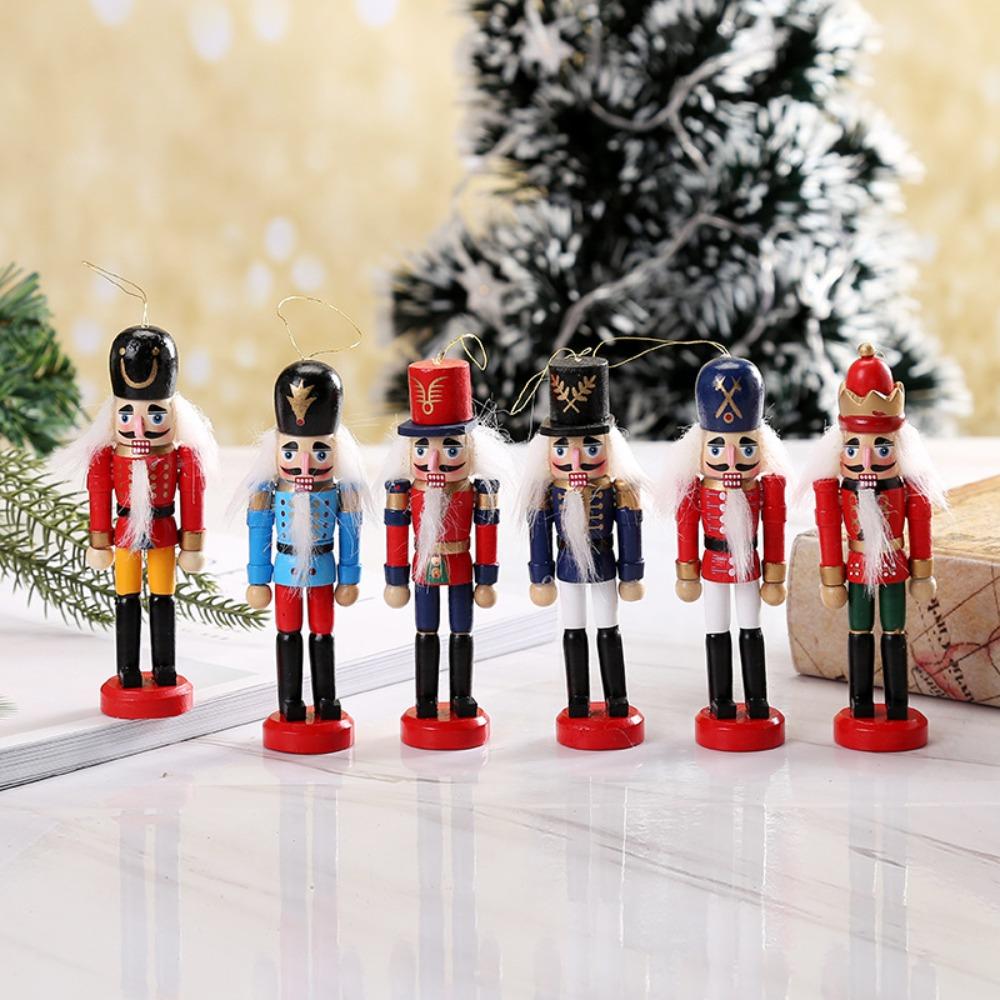 6pcs/set Colorful Soldier Puppet Pendant Figurines Nutcracker Doll Christmas Ornaments
