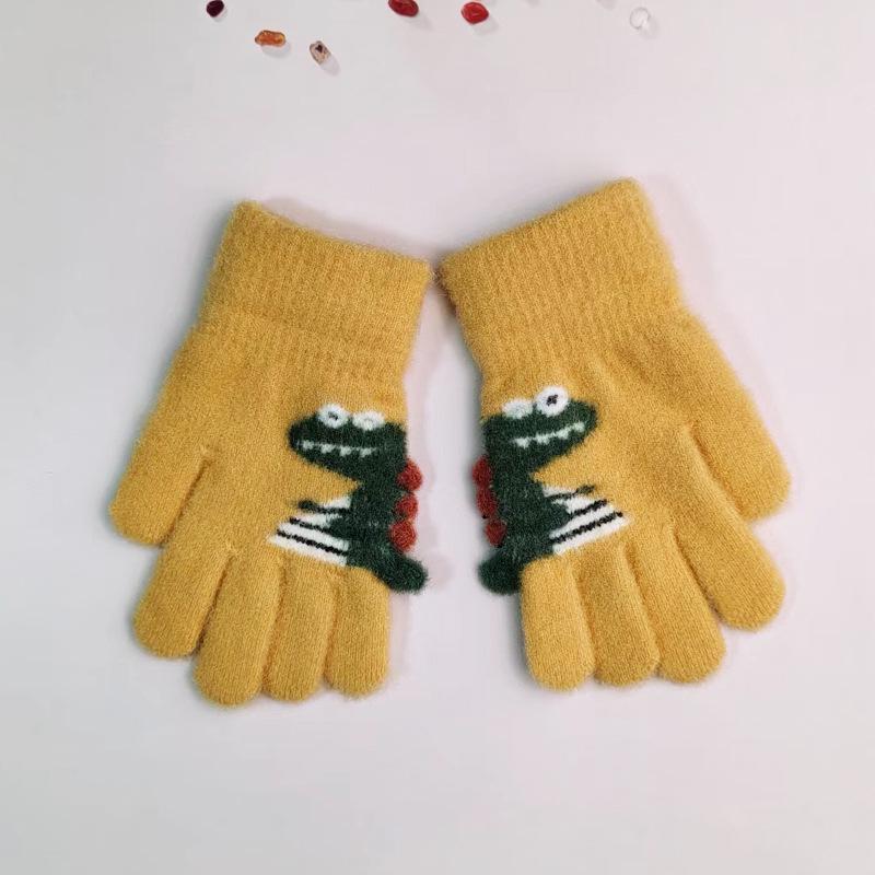 Детские перчатки Plus Velvet Dinosaur Gloves - теплые, с мультяшным мехом кролика для детей детского сада и начальной школы