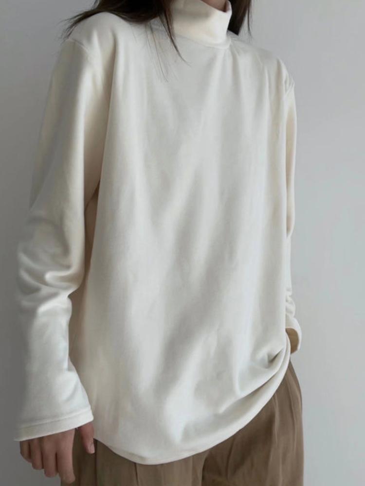 Bottoming Shirt Women Velvet Autumn Winter Turtleneck Long-sleeved T-shirt Thickened Casual Inner Warm Top Office Lady's Loose