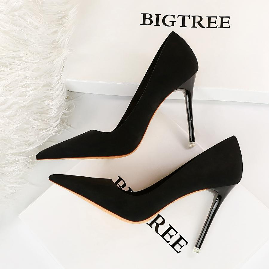 Bigtree Fashion Thin Heel 10.5CM Super High Heel Suede Shallow Mouth Pointed Sexy Single Shoe