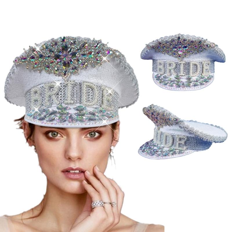 Свадебная шляпа невесты с красочным декором из страз, шляпа для сценического шоу, военная шляпа, шляпа для выступлений на сцене, маскарадная вечеринка