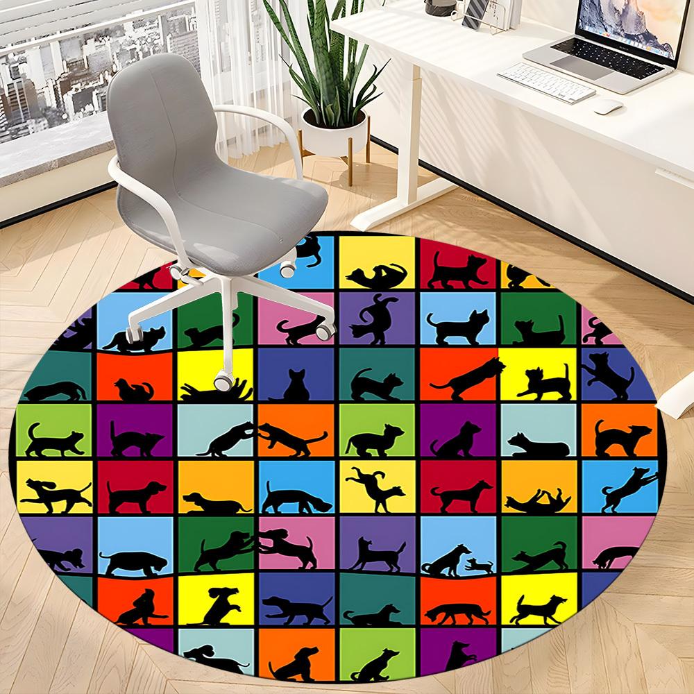1pc Paws Playful Office Round Area Rug, Mat Suitable ForOffice, Under Office Chairs Bedroom Living Room Home Decor, Room Deco