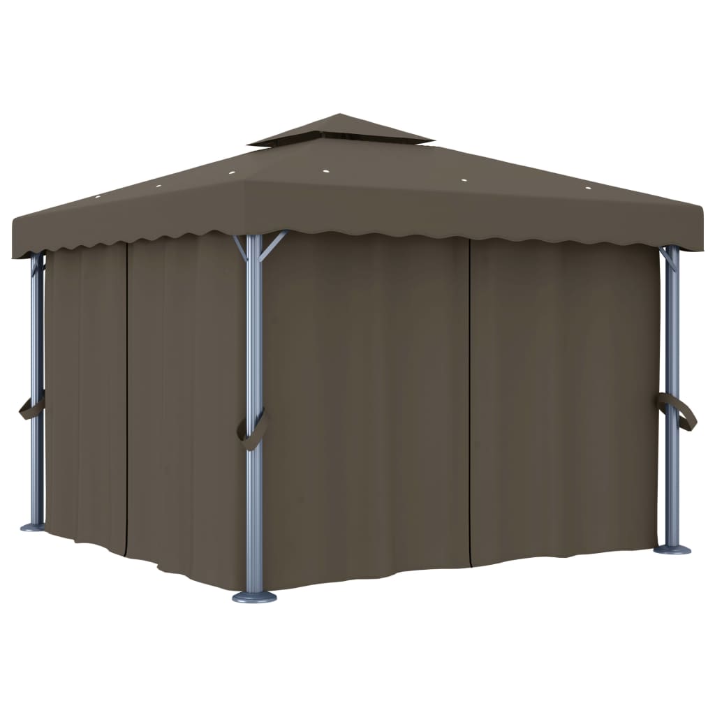 Gazebo with Curtains & Solar Powered LED String Lights 3x3 m Taupe
