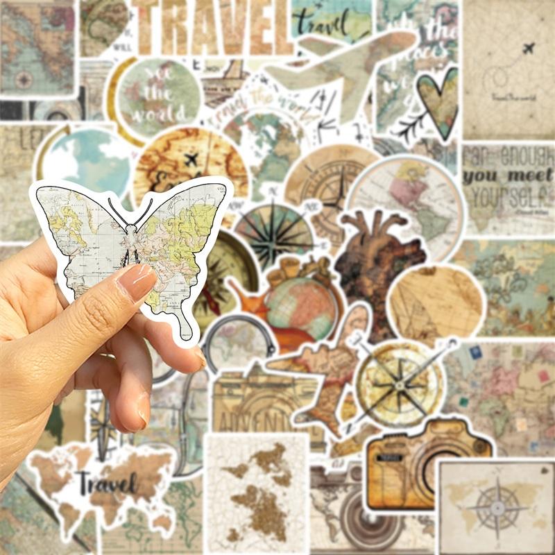 10/30/50PCS Vintage Tourist Map PVC Sticky Sticker Aesthetic Children's Stationery DIY Decoration Scrapbooking School Supplies